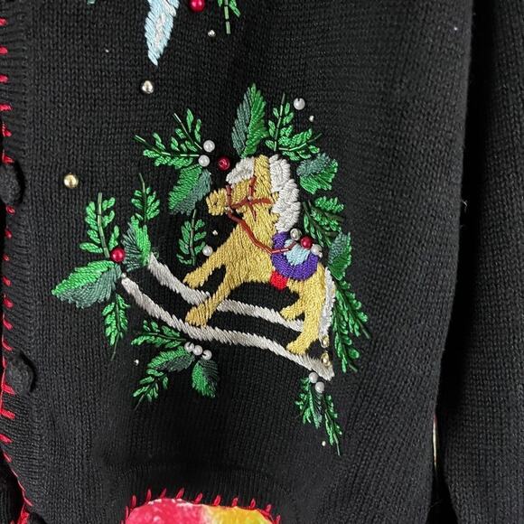 Vintage Embroidered Beaded Christmas Cardigan Sweater B.P. Design Size Large - Picture 3 of 9